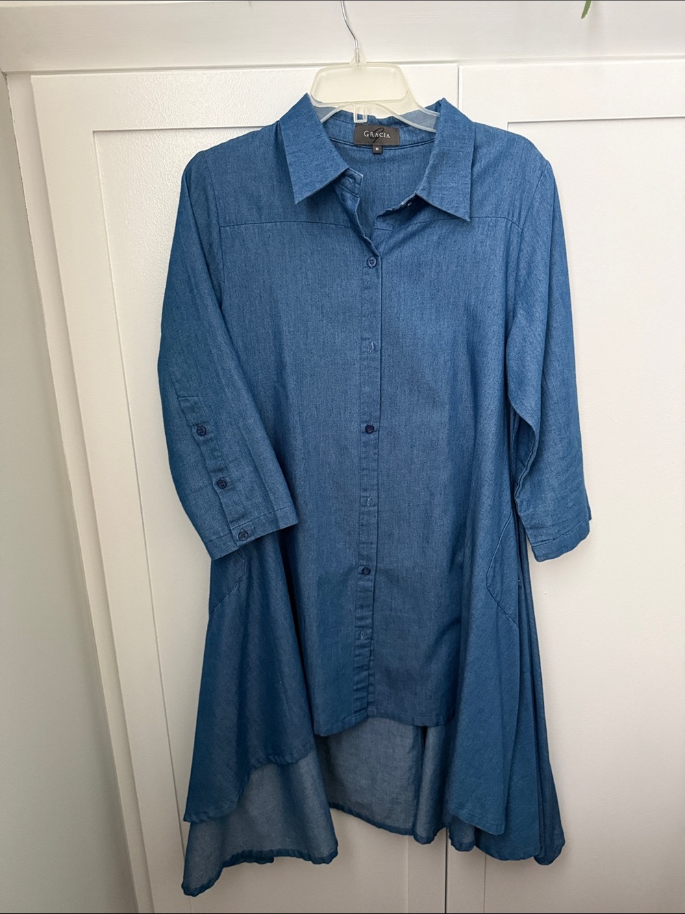 GRACIA Blue Button-Front Longline Tunic Dress